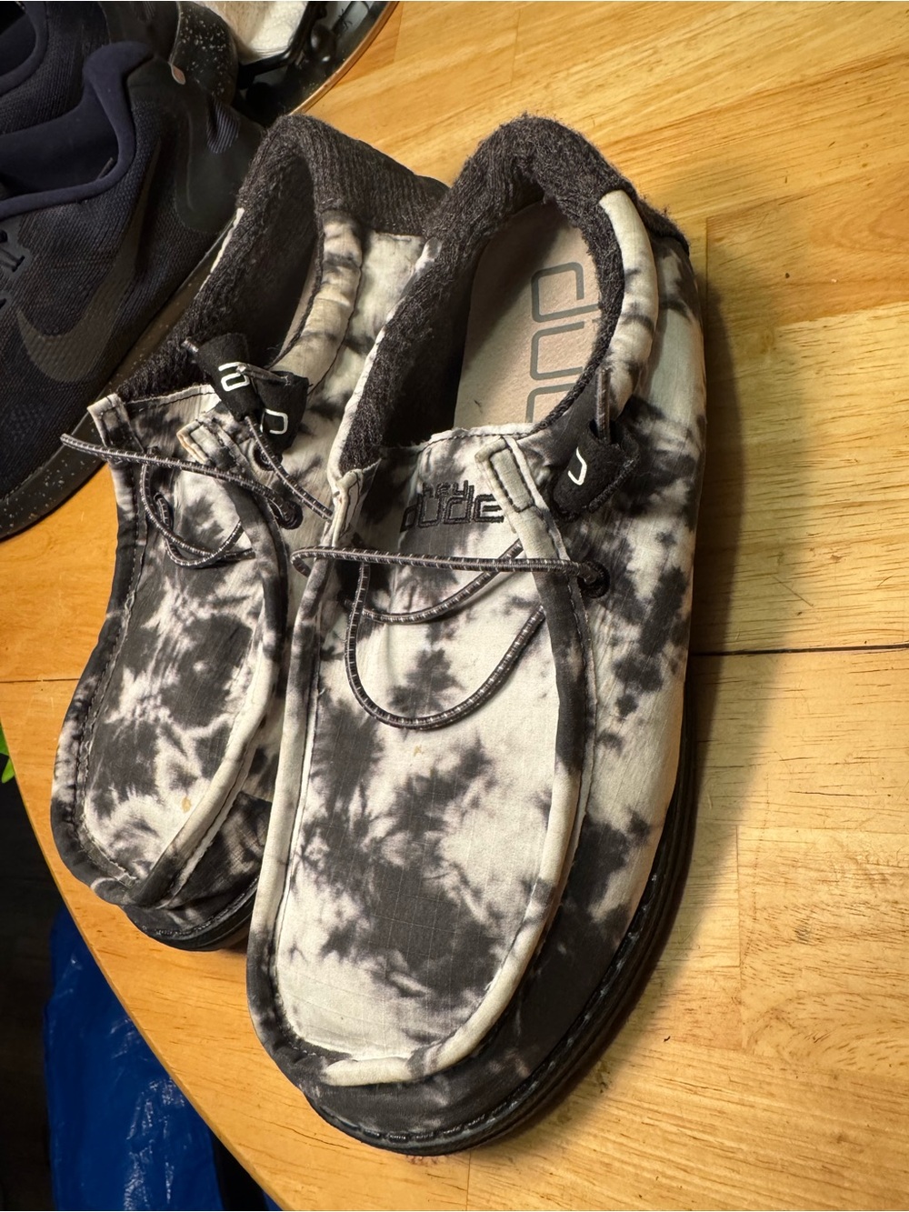 Hey Dude Wally Tie-Dye Slip-On Shoes in Black and White Mens 10
